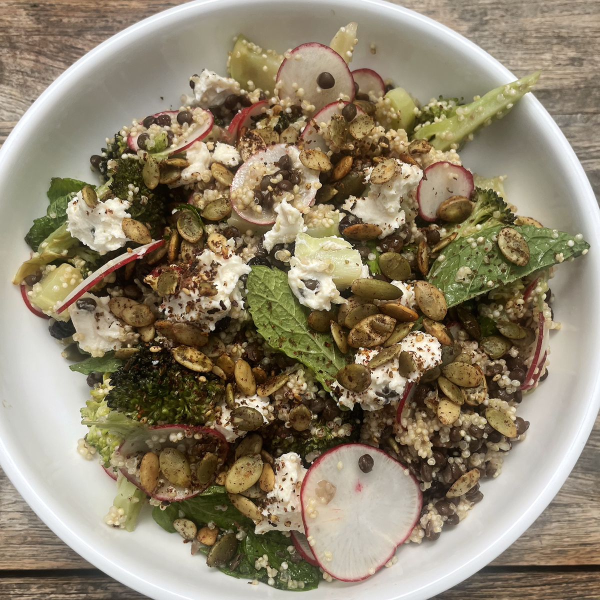black lentil, quinoa & broccoli salad 