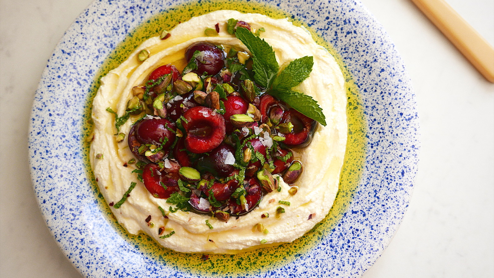 Image of Whipped Feta with Honey, Cherries and Pistachios