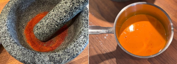 Image of Börja med att krossa hela saffranspistiller och värm försiktigt upp ca 1 dl av den totala uppvägda mjölken tillsammans med det krossade saffranet för att frigöra saffranets aromer. Det ska sjuda lätt och inte koka (ca 60-70 grader).Låt det sedan...