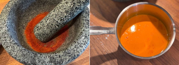 Image of Börja med att krossa hela saffranspistiller och värm försiktigt upp...