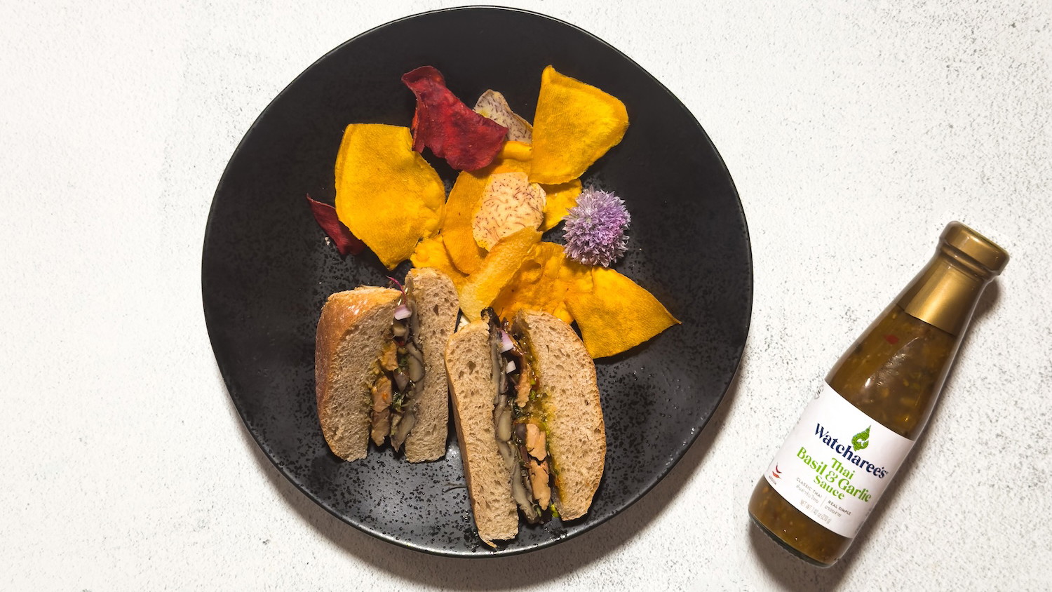 This Seared Mushroom Sandwich with Watcharee’s Thai Basil & Garlic Sauce is the perfect recipe. a fast, flavorful, plant-forward meal.