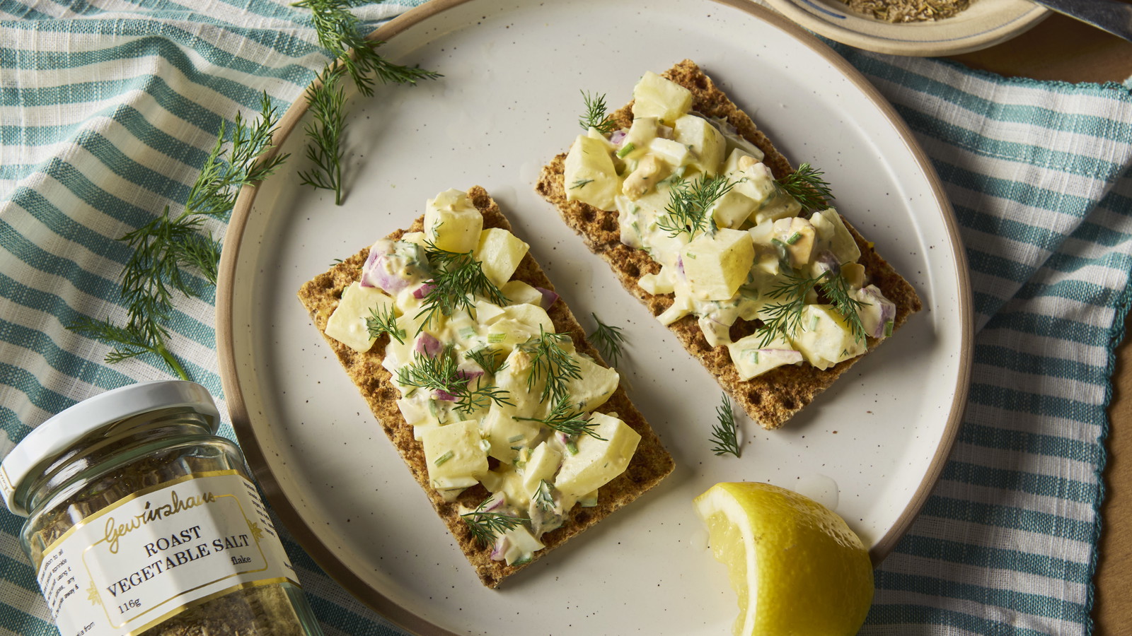 Image of Swedish Egg, Potato & Anchovy Salad on Crispbread (Gubbröra) 
