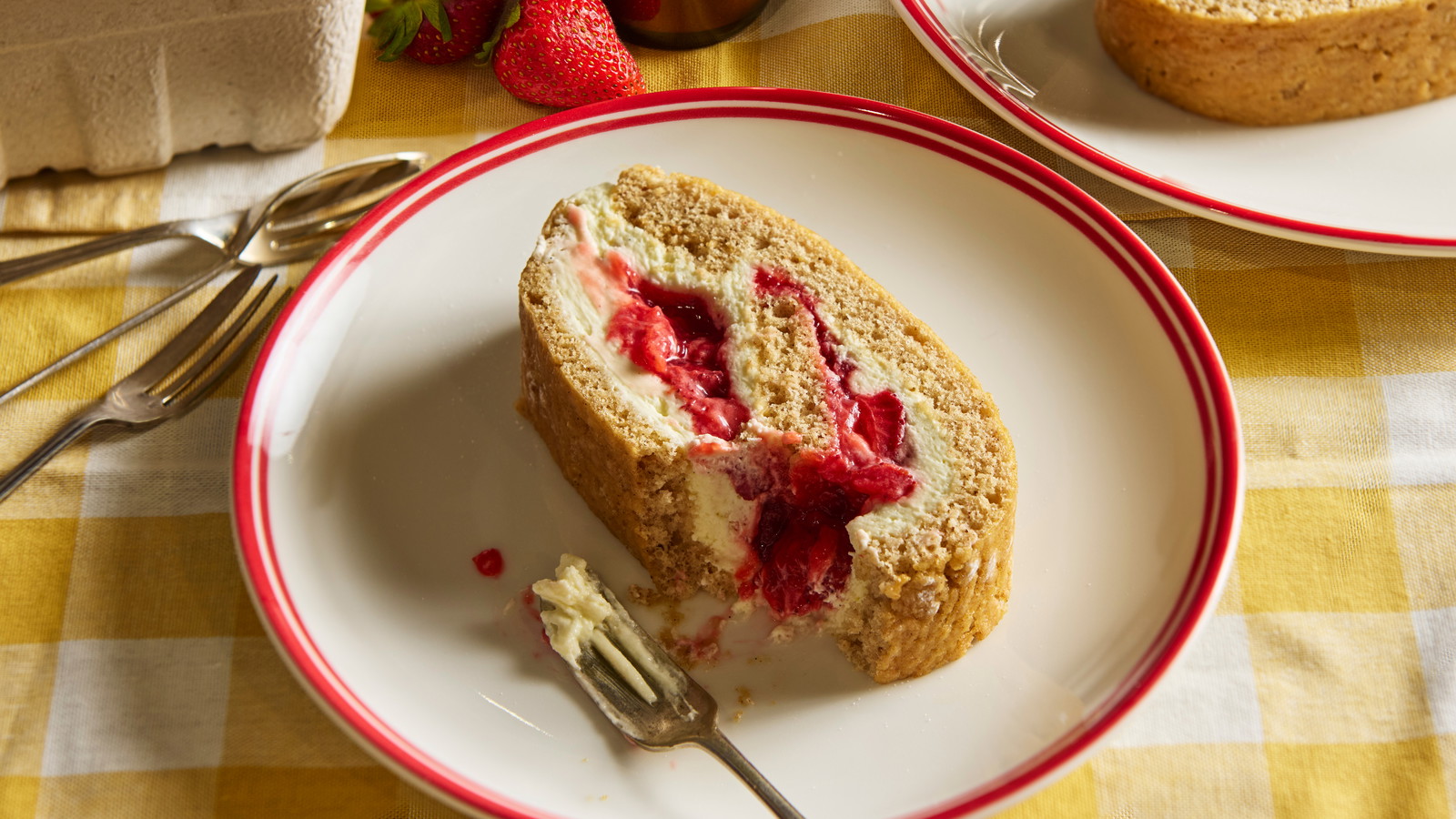 Image of Swedish Roll Cake with Strawberries & Cream (Rulltårta)