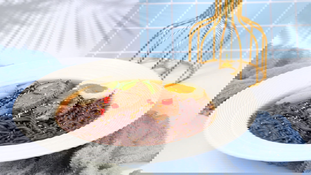 Image of Naengmyeon with Black Rice Noodles (Korean Cold Noodles)