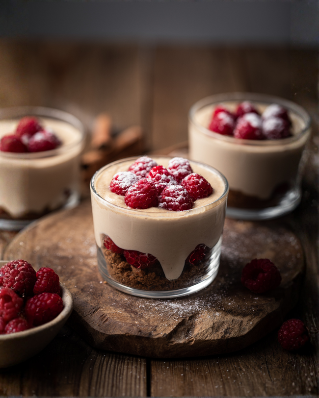 Image of Spekulatius-Tiramisu mit Honig & frischen Himbeeren im Glas