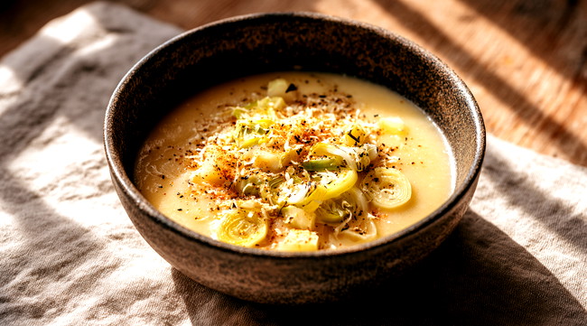 Image of Vegane Käse-Lauch-Suppe – Cremige Käse Lauch Suppe vegan