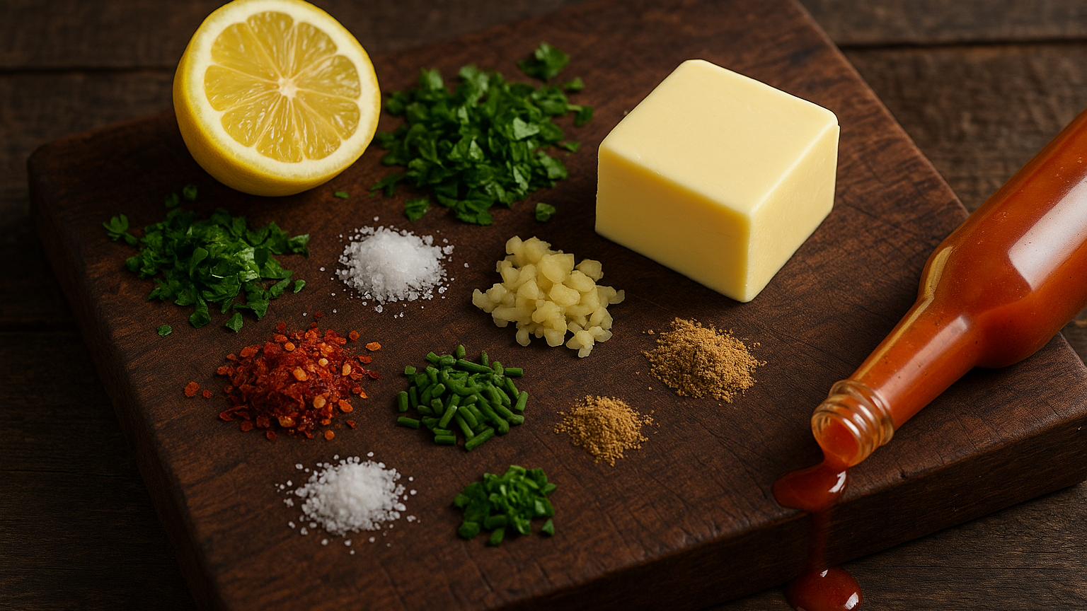 Cowboy Butter ingredients on a rustic cutting board