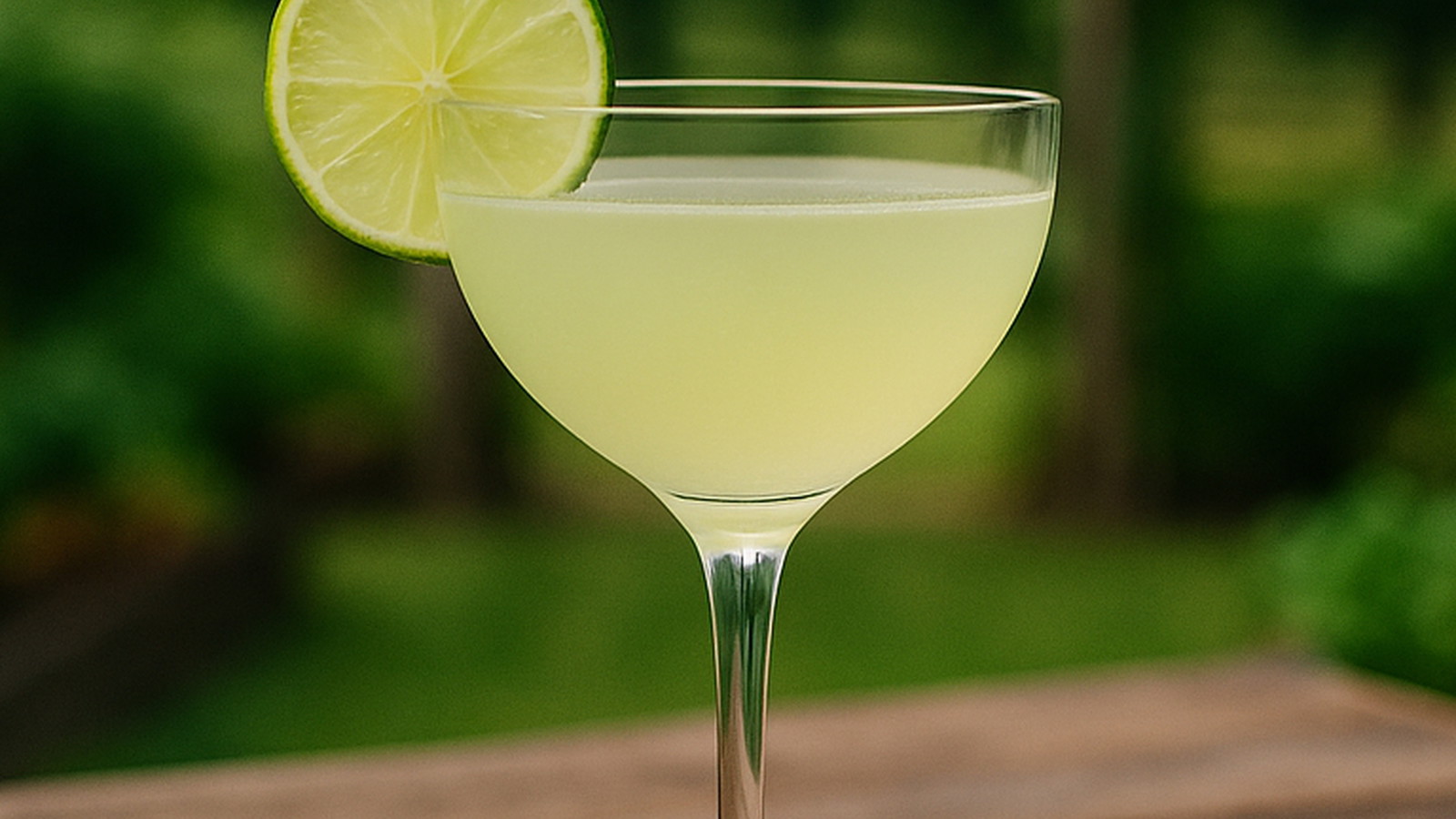 Daiquiri in a stemmed glass set outdoors