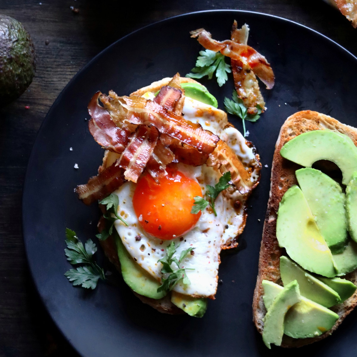 Crispy Pork Belly, Fried Egg and Avocado on Sourdough Toast