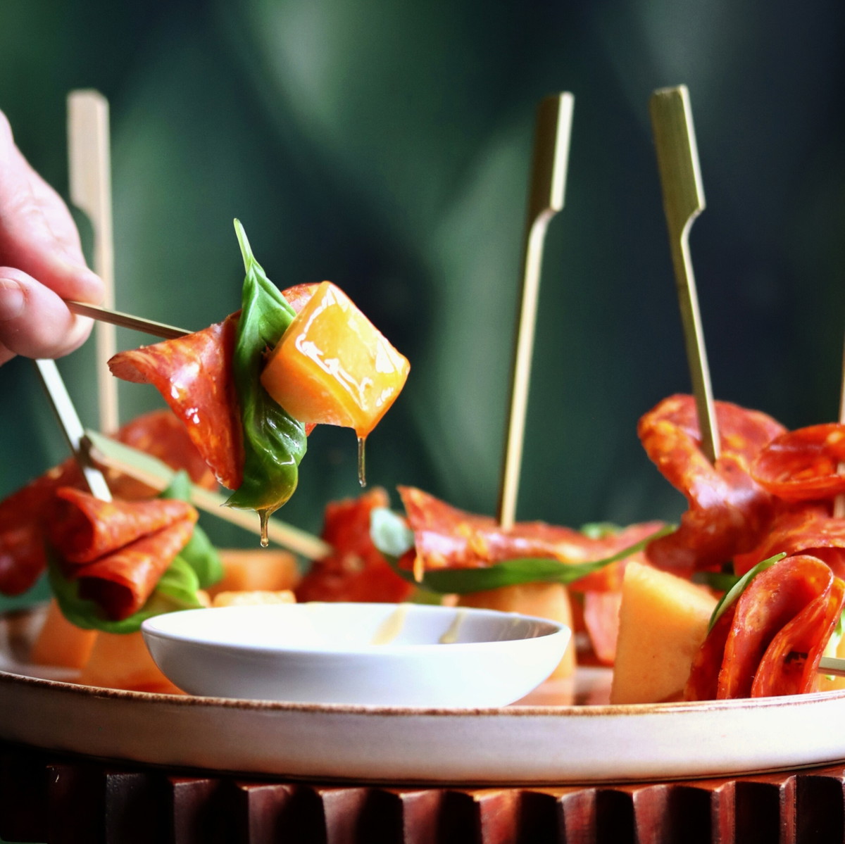 Salami and Melon Hors D’oeuvres with Basil & Honey
