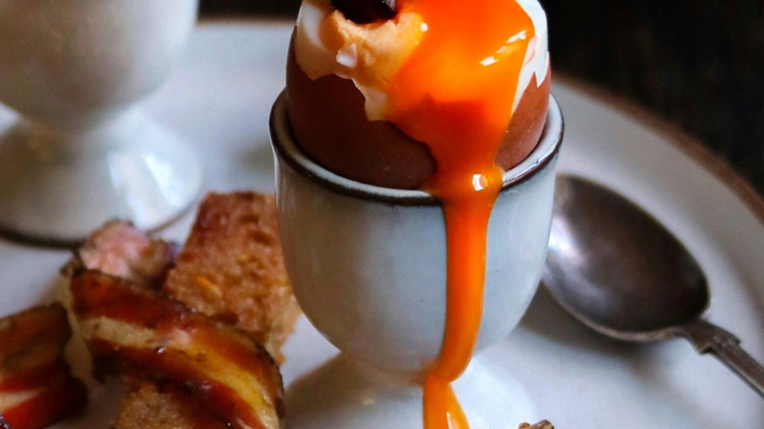 Image of Soft Boiled Eggs with Crispy Pork Belly Soldiers