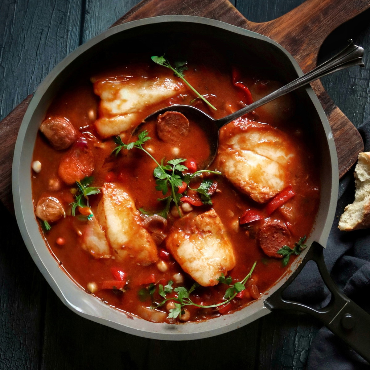 Chorizo Fish Stew with a Greek Twist
