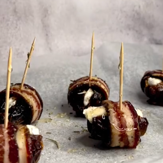 Pork Belly Thins with Dates, Soft Cheese, Honey & Thyme