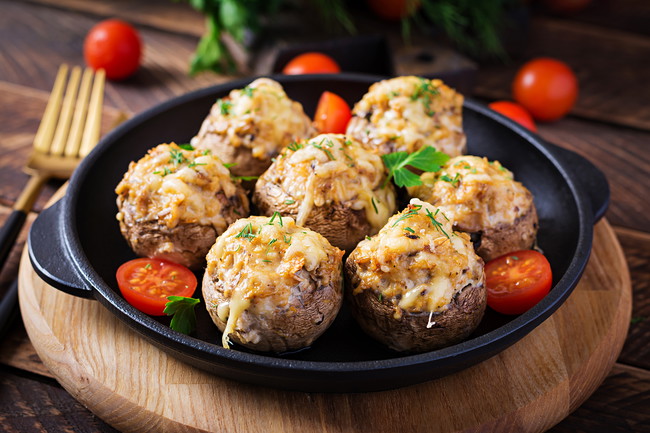 Vegetable Trio: Bacon Rolls, Cheese Mushrooms, Simmered Pumpkin