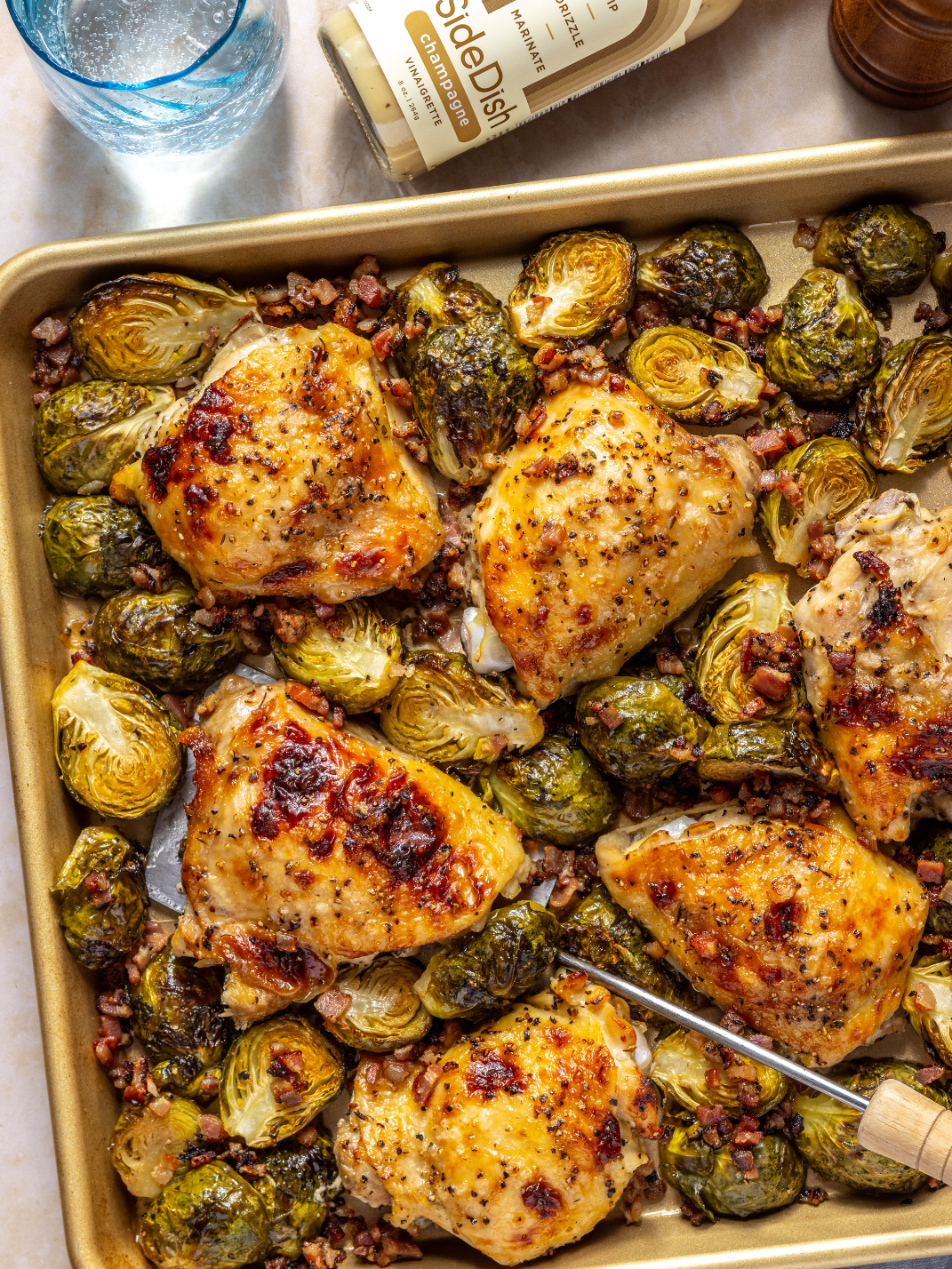 Roasted Chicken Thighs with Brussels Sprouts & Pancetta