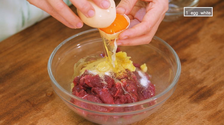 Image of Marinate the beef with 2.5 tsp of salt, 2 tsp...