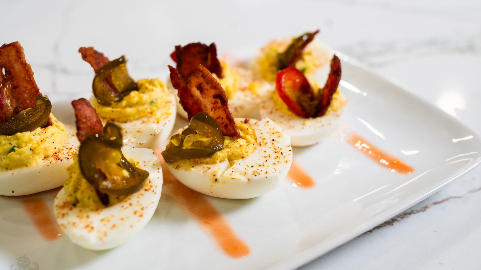 Image of Spicy Deviled Eggs with Jalapeno Candy
