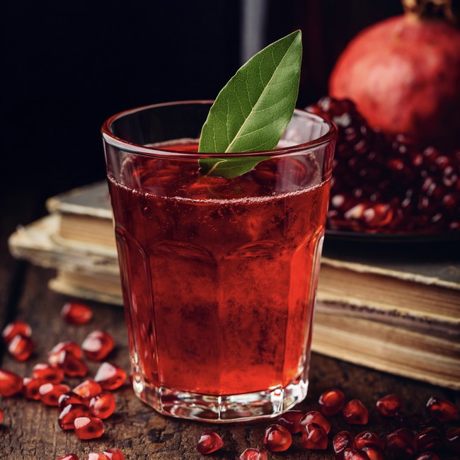 Image of pomegranate + bay leaf spritz