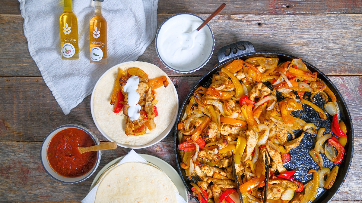 Image of Sheet Pan Chicken Fajitas with Cilantro & Roasted Onion Olive Oil and Jalapeño Balsamic