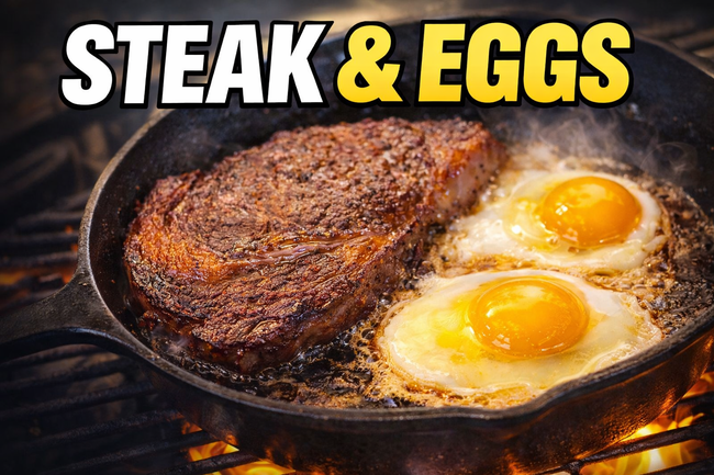 Image of Steak & Eggs Breakfast on the Kamado Joe (with Chimichurri)