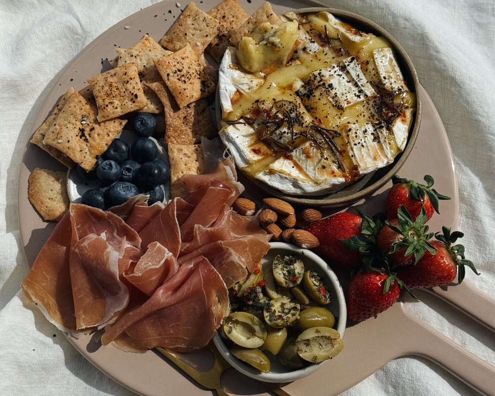 Hot Honey Baked Brie with Homemade Crackers