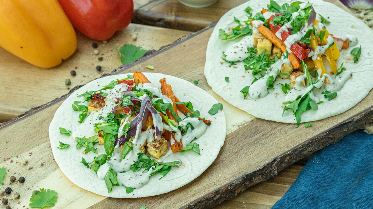 Image of Tofu and Roasted Vegetable Pitas With Ranch Dressing Recipe