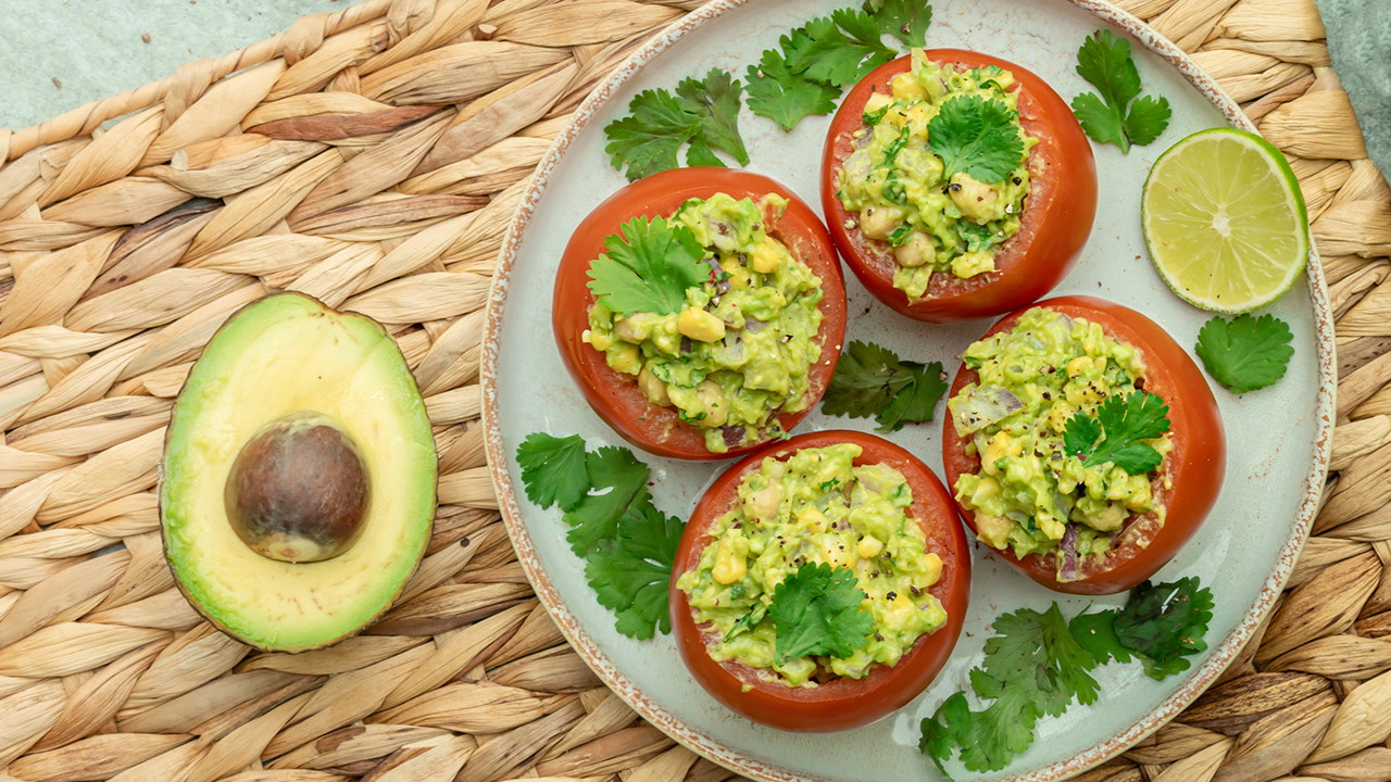 Image of Avocado Stuffed Tomatoes with Green Goddess Dressing