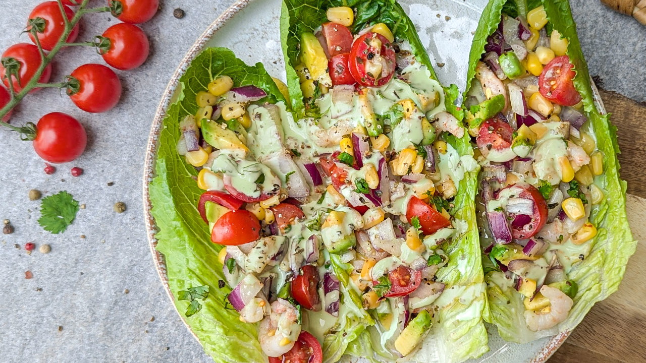 Image of Romaine Lettuce Wraps with Shrimp and Green Goddess Dressing Recipe