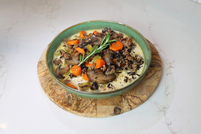 Image of Creamy Beef and Wild Rice Soup with Mushrooms