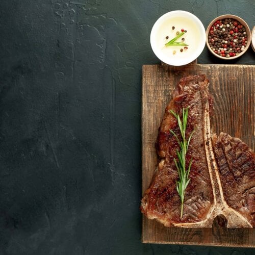 Image of Pan Seared T-Bone Steak with Garlic Herb Butter Sauce