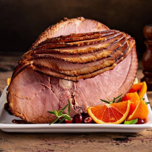 Image of Grilled Ham with Brown Sugar Mustard and Honey Bourbon Glaze