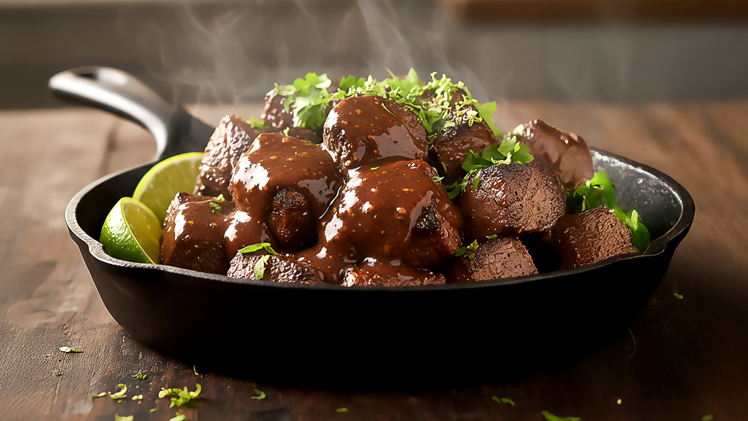 Bocados de bistec en sartén con mantequilla de Black Garlic Árbol