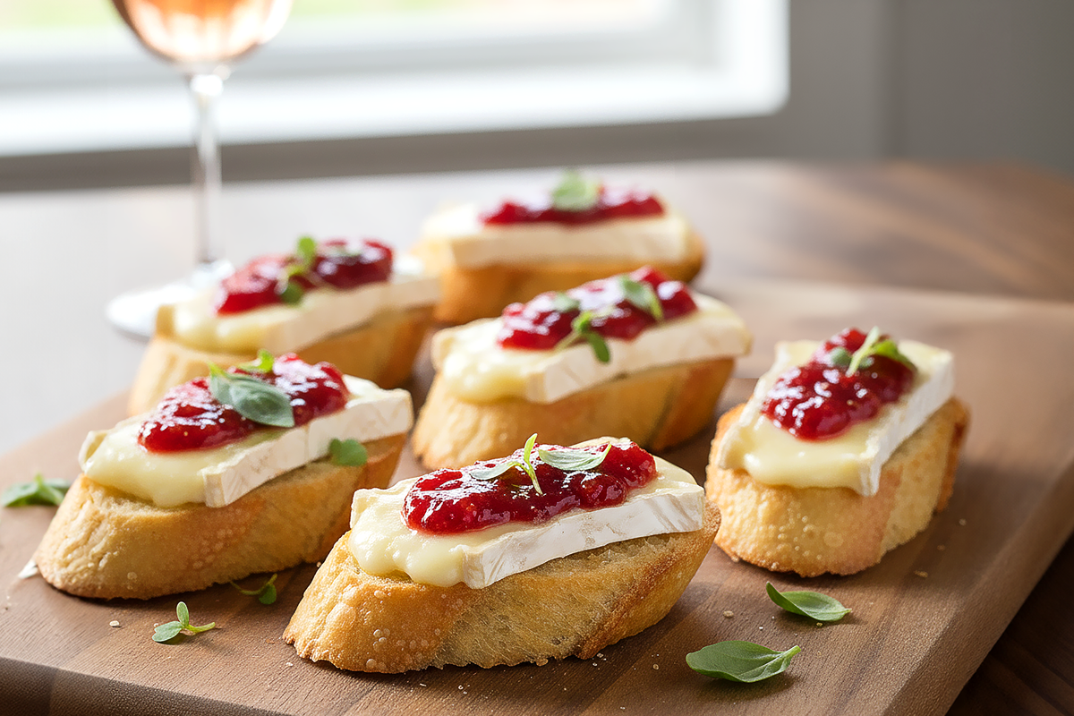 Grillezett brie és eperlekvár crostini