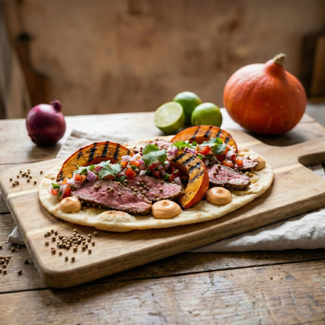 Image of Flatbread mit Flanksteak & gegrilltem Hokkaido-Kürbis