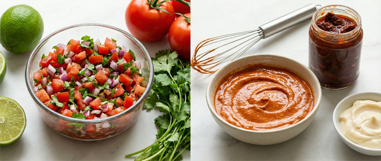 Image of 3. Saucen vorbereiten:&nbsp;Für die&nbsp;Pico de Gallo Tomaten und Zwiebel fein...