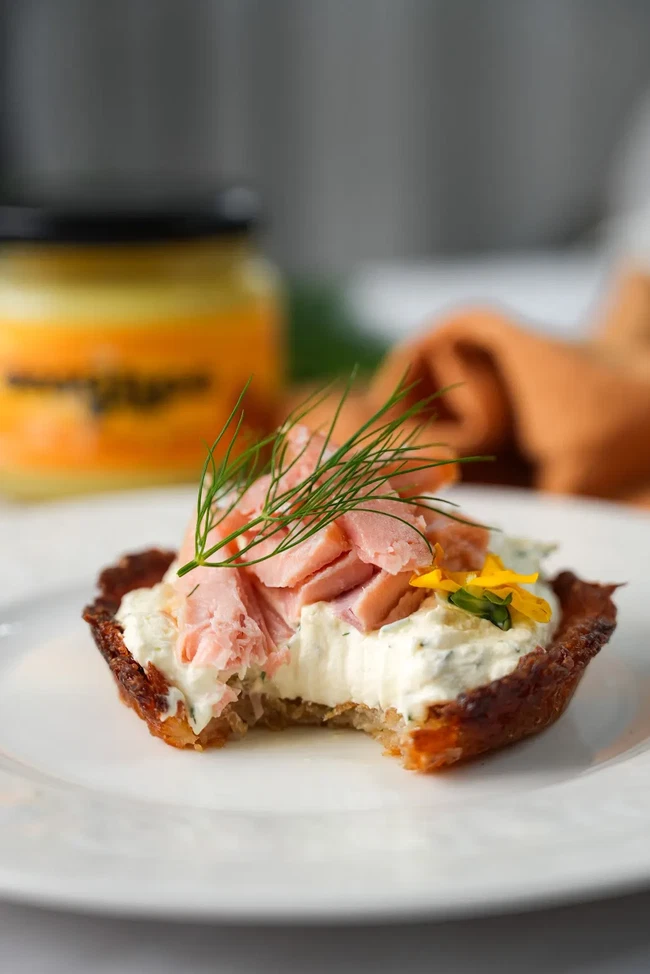 Image of Potato Rosti Tart with Whipped Crème Fraîche & Smoked Salmon