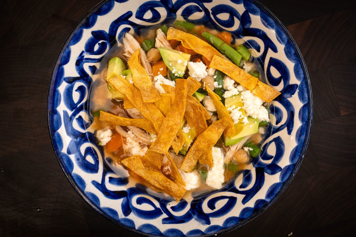 Caldo Tlalpeño (Brothy Chicken-Vegetable Soup With Tortilla Strips)