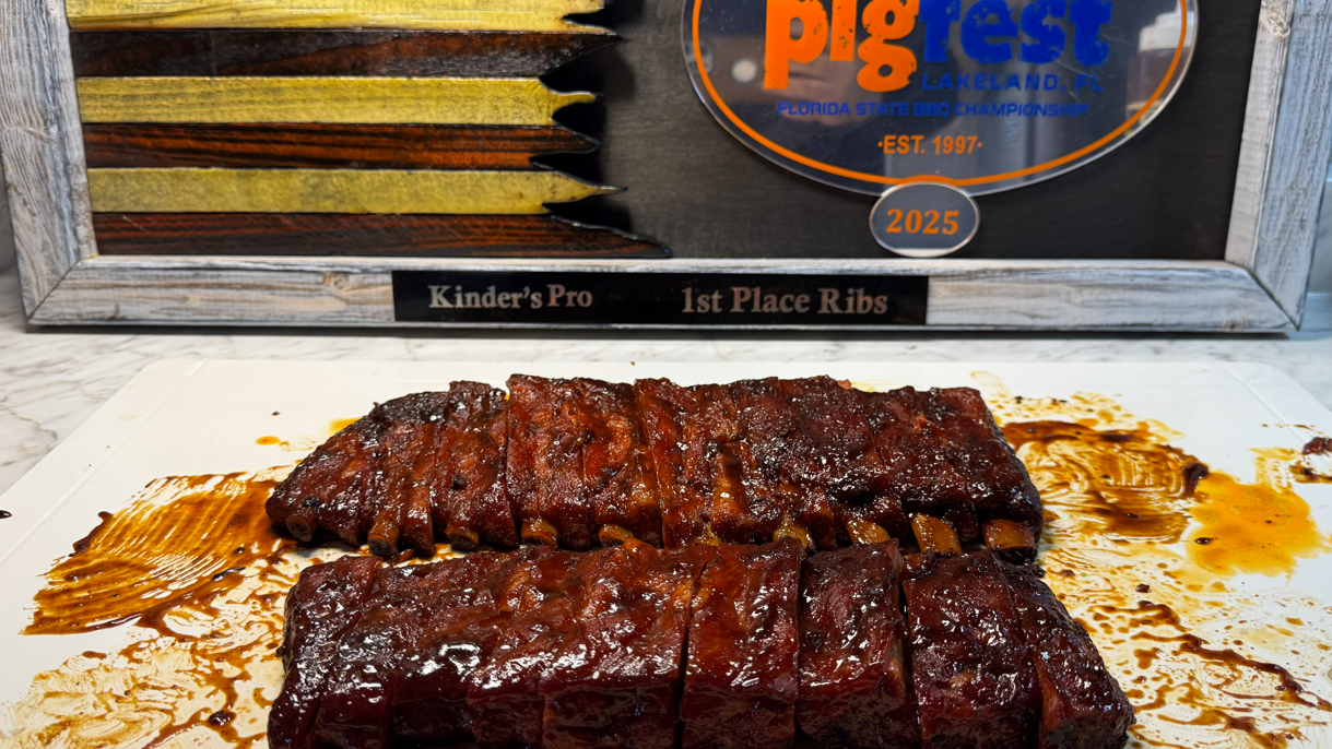 Competition ribs cooked for a KCBS judges box with a clean bite texture