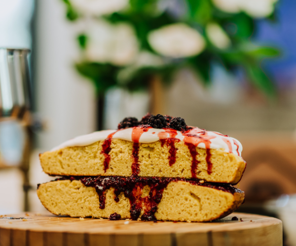 Image of Cornbread Cake with Blackberry Compote & Whipped Mascarpone