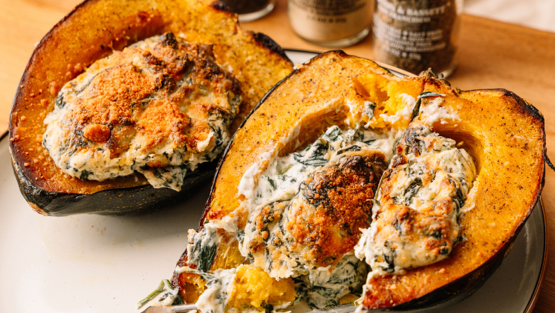 Image of Creamed Spinach Stuffed Acorn Squash