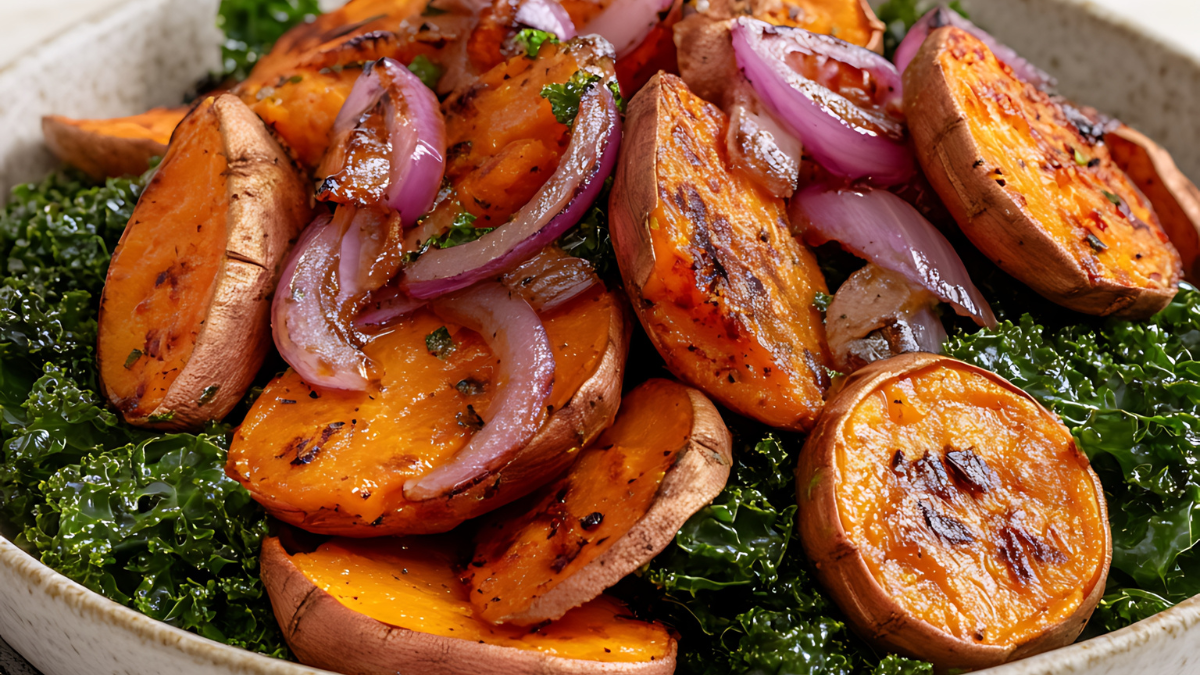 Hot Honey Sweet Potato and Kale Roast