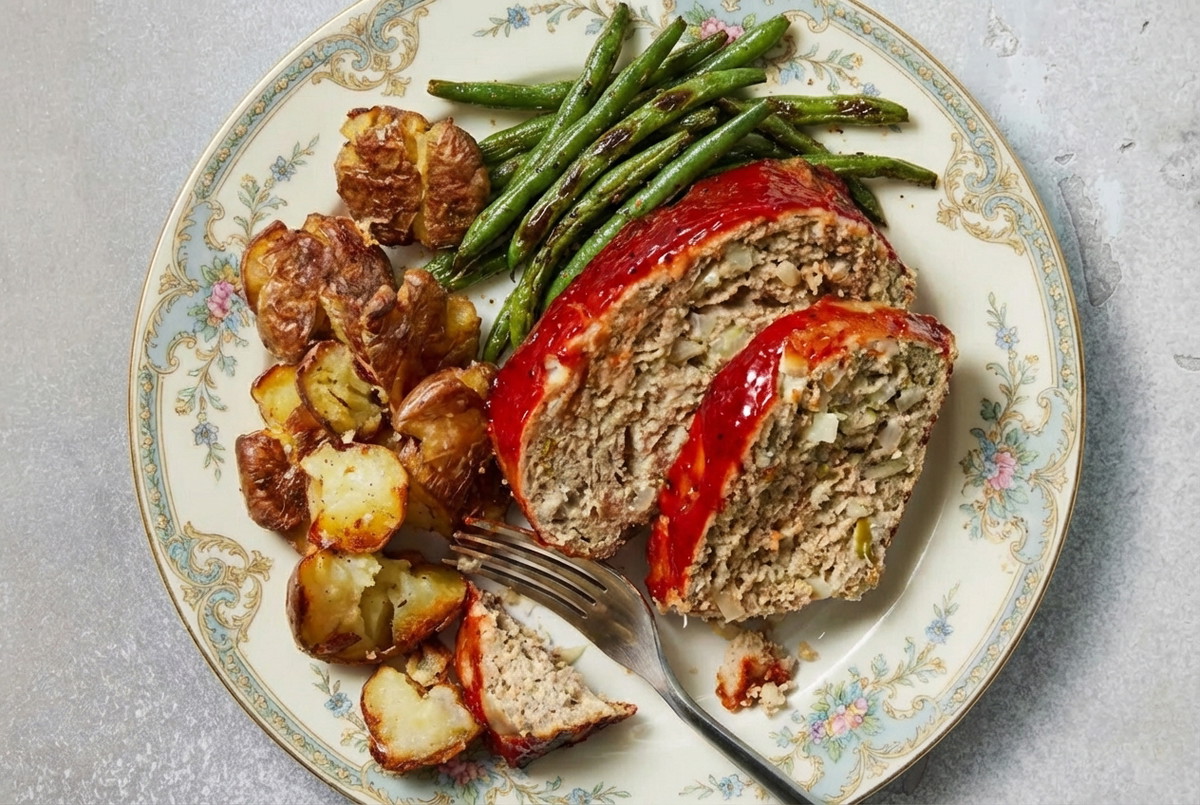 Turkey Meatloaf with Toasted Pine Nuts, Raisins & Tomato-Dijon Glaze