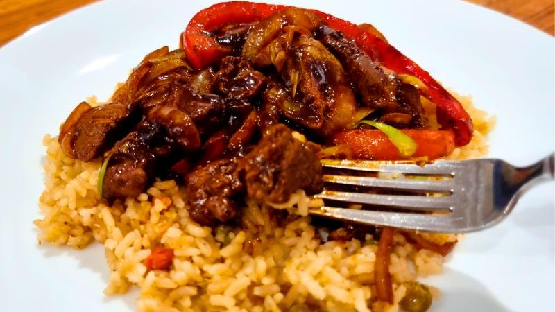 Black Garlic BBQ Stir-Fry on rice