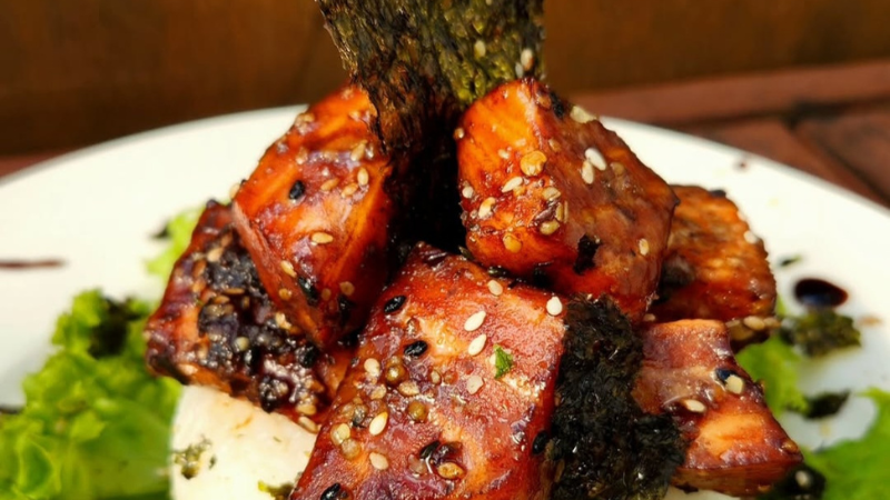 Black Garlic Salmon Poke Bites