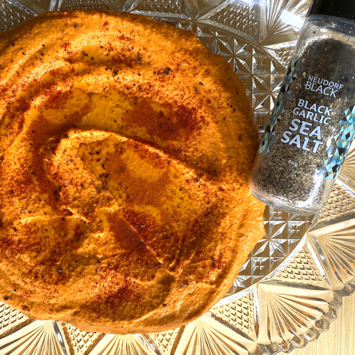 Smoky Capsicum Hummus with Black Garlic Salt