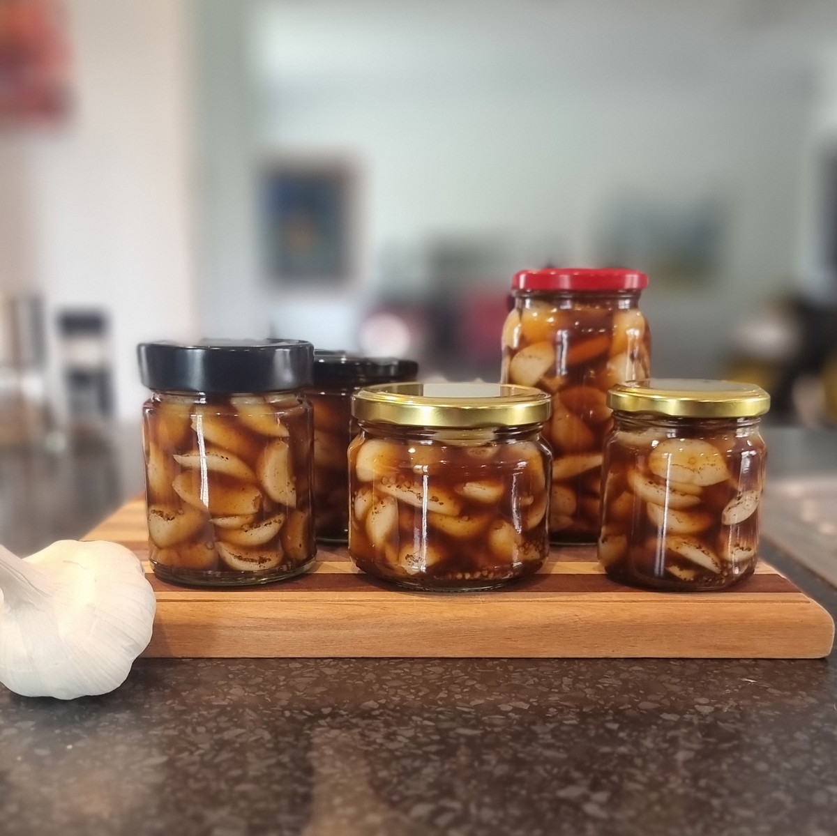 Fresh Garlic pickled with Black Honey