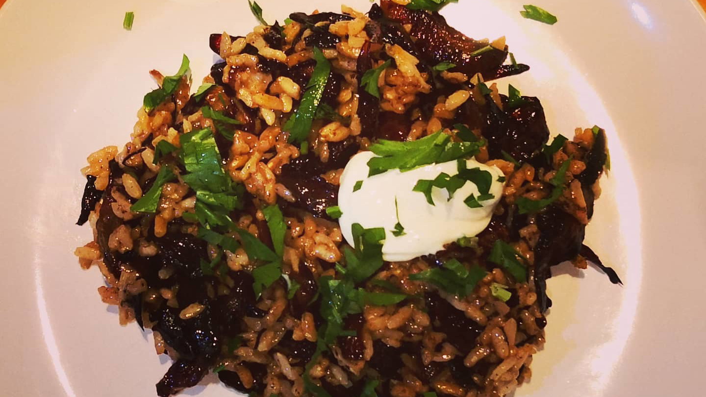 Rice with Caramelised Onion and Black Garlic