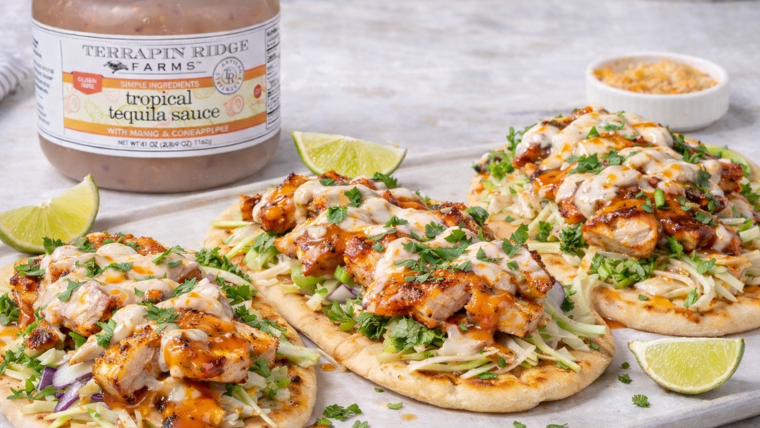 Image of Chicken Flatbread with Tropical Tequila Sauce