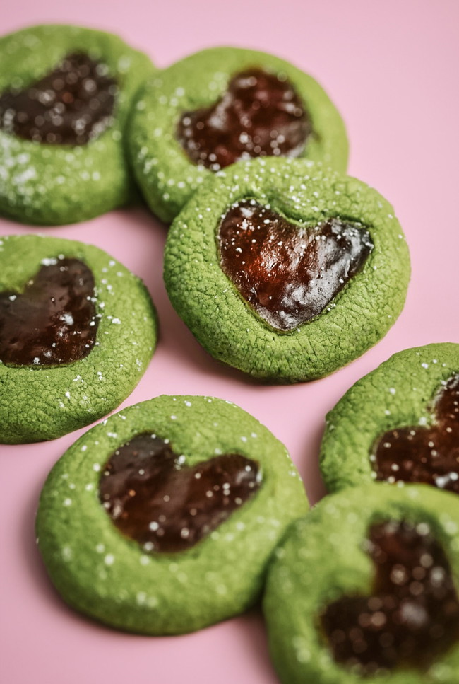 Image of 💚🍓 Matcha Heart Thumbprint Cookies: A Sweet Valentine's Treat 💝✨