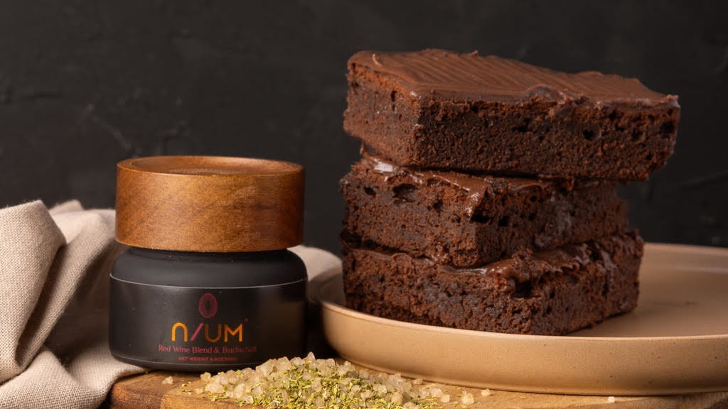 Image of Red Wine Brownie with Salted Syrup Glaze & Red Wine Blend and Buchu